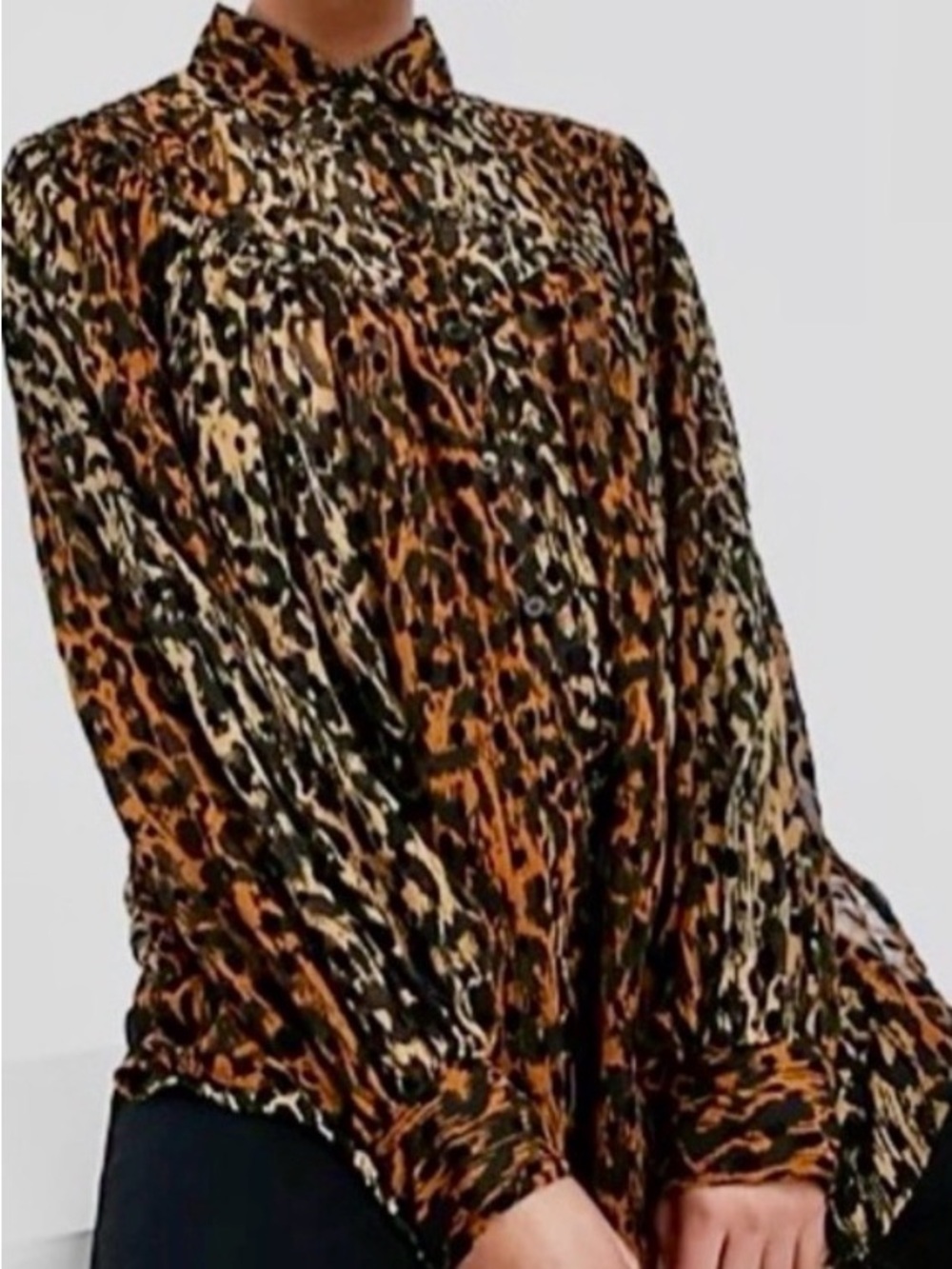 TOPSHOP Chiffon Leopard Animal Print Flocked Velvet Oversize Blouse Flowy Top
